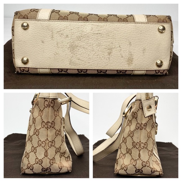 Authentic GUCCI Abbey Tote Tan GG Canvas & Beige Cream Leather - Picture 10 of 16